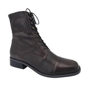 Details Brown Leather Combat Style Boots Cap Toe Lace Up Casual Bootie Men's 10C